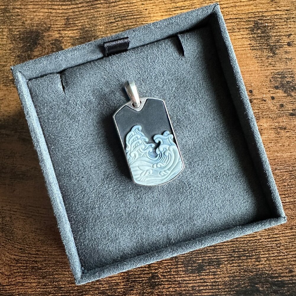 David Yurman Waves Dog Tag Pendant w/ White Agate - RARE